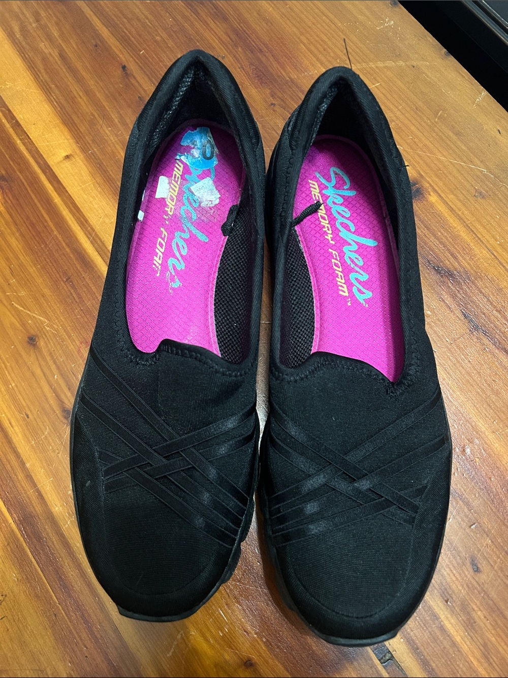 Skechers Black Slip-On Flats with Pink Memory Foam Insole